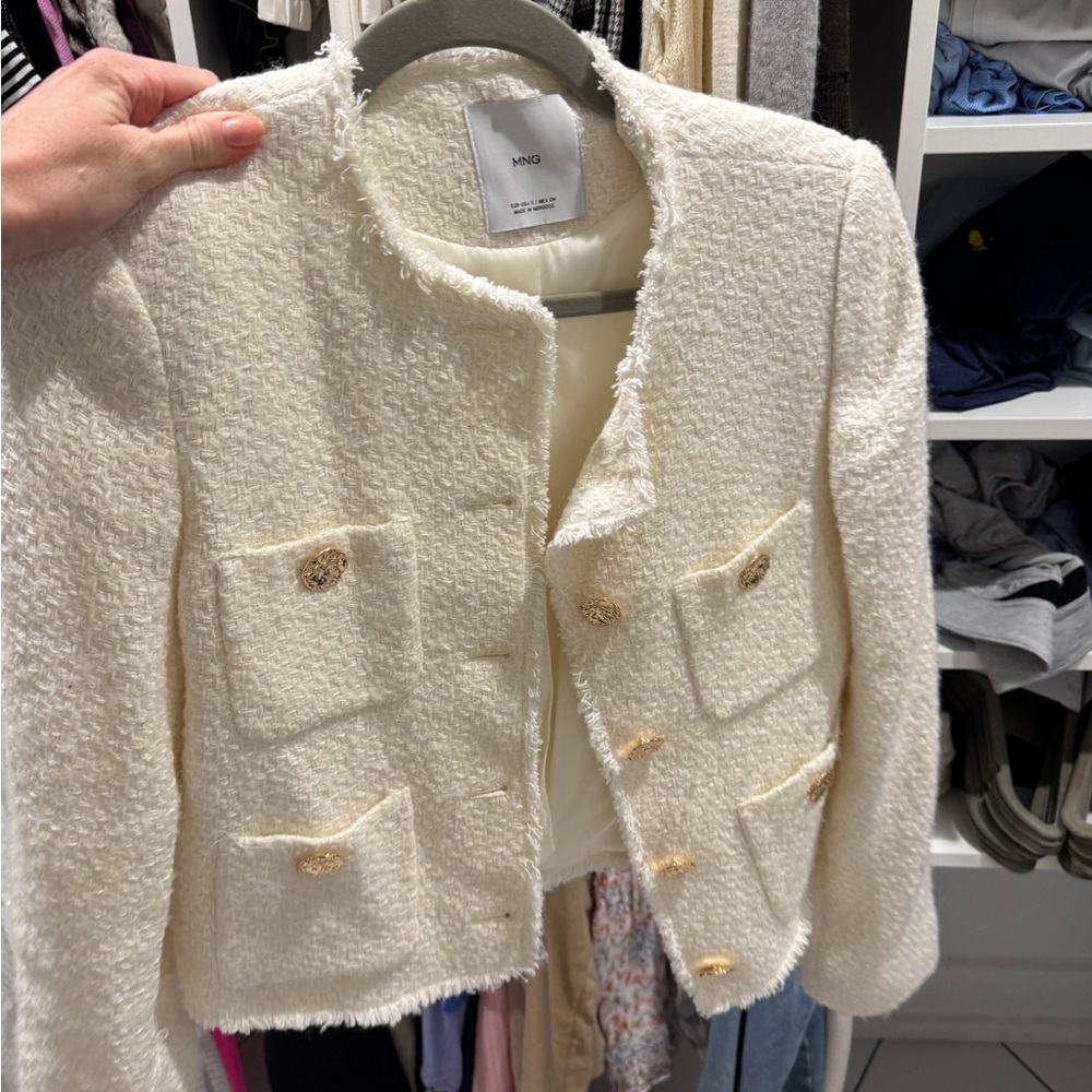 Mango Cream Blazer Tweed Jacket